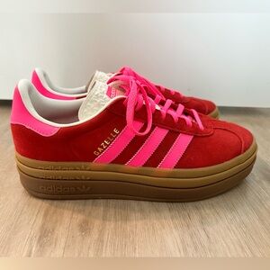 Adidas gazelle bold red and pink sneakers
